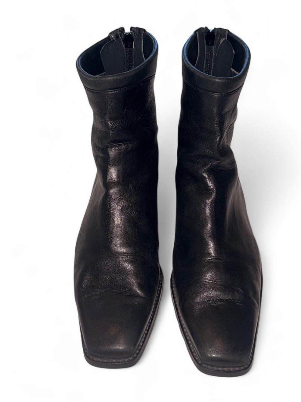 Stuart Weitzman Black Leather Zip Ankle Boots - 8.5